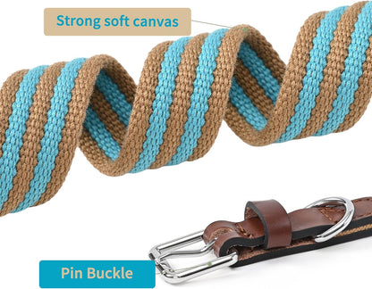 | Genuine Leather Dog Collar | Heavy Duty Canvas Dog Collars with Adjustable Rust-Proof Metal Pin Buckle | Boy Dog Collars for Medium Dogs(Pin Buckle-Turquoise Green)