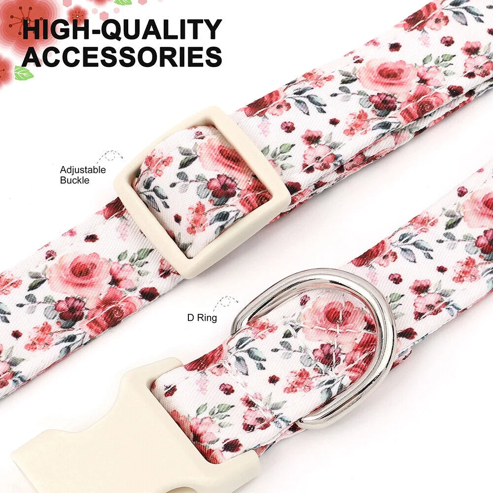 Floral Nylon Dog Collars with Quick Fit Buckle Adjustable for Girl Small Medium Large Dogs