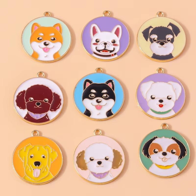 10Pcs Cute Enamel Animal Charms Husky Corgi Bulldog Puppy Dog Pendant for Bracelet Necklace Handmade Jewelry Findings