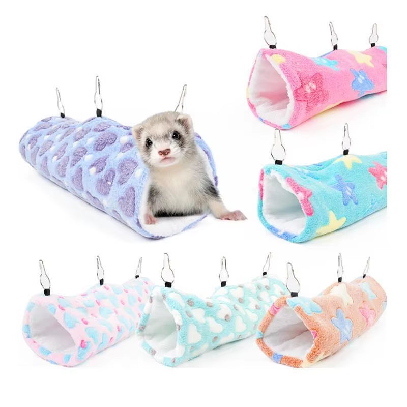 Small Animal Guinea Pig Rat Hammock Hanging Tunnel and Soft Bed Mat for Squirrel Hamster Hideout Cage Accessories