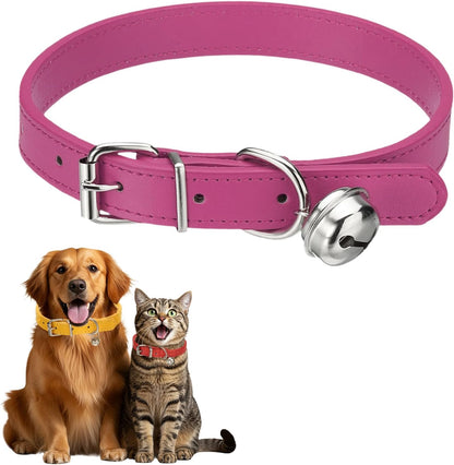 Dog Collar with Bell, Pu Leather Cat Collars Pet Basic Soft Padded Adjustable Buckle, 14.5" (Blue, 1 Pcs), Intended for Teacup/Little Dog/Kitten Cats/Small Animals