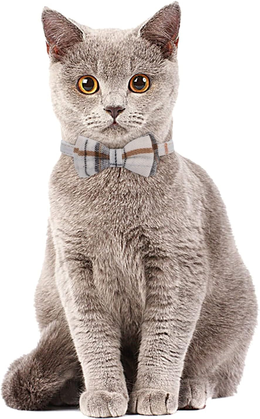 2 Pack/Set Cat Collar with Cute Bow Tie and Bell,Breakaway Plaid Shirt Collar for Kitty Adjustable Safety