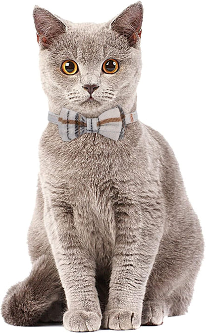 2 Pack/Set Cat Collar with Cute Bow Tie and Bell,Breakaway Plaid Shirt Collar for Kitty Adjustable Safety