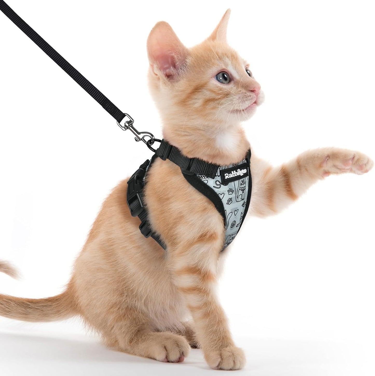 Cat Harness and Leash for Walking, Escape Proof Soft Adjustable Vest Harnesses for Cats, Easy Control Breathable Reflective Strips Jacket, Black, XS
