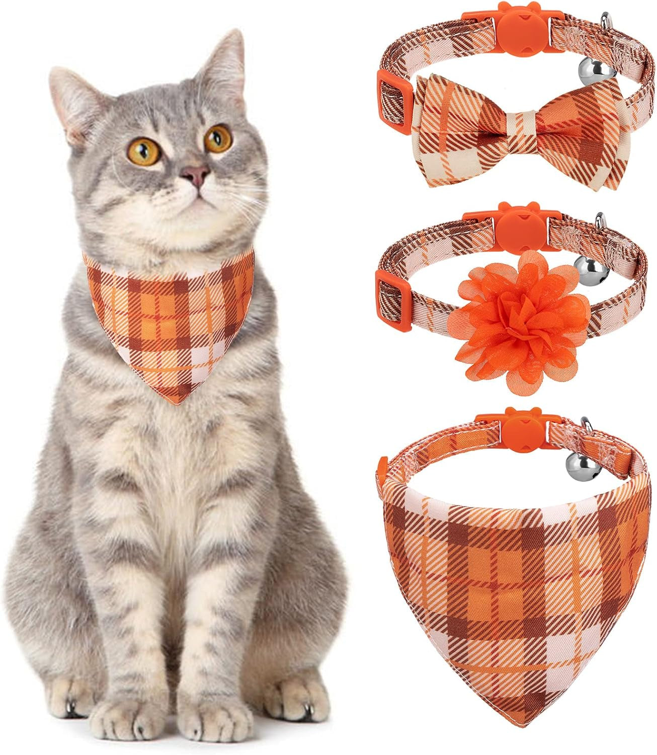 Breakaway Cat Collars with Bell & Cute Pendants, 3 Pack Safety Buckle Kitten Collars, Adjustable Pet Collar Ideal for Girl Boy Cats Puppy (Fruit Pattern)