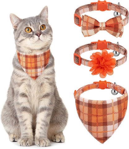 Breakaway Cat Collars with Bell & Cute Pendants, 3 Pack Safety Buckle Kitten Collars, Adjustable Pet Collar Ideal for Girl Boy Cats Puppy (Fruit Pattern)