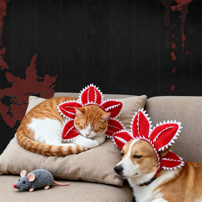 Winter Funny Cat Hat Demogorgon Scary Flower Costume Adjustable Pet Headwear Birthday Party Accessories for Dogs Cats Pet Items