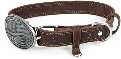 Western Cowboy Leather Dog Collar for Medium/Large Dogs, 14-18 Inch Neck, Premium Grain Leather, Heavy Duty Stainless Steel Hardware, Zinc Alloy Buckle