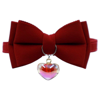Red Bow Adjustable Cat Collar, Flower Heart Pendant Pet Collar, Gorgeous Retro Cat Collar,Christmas Wedding Pet Accessories