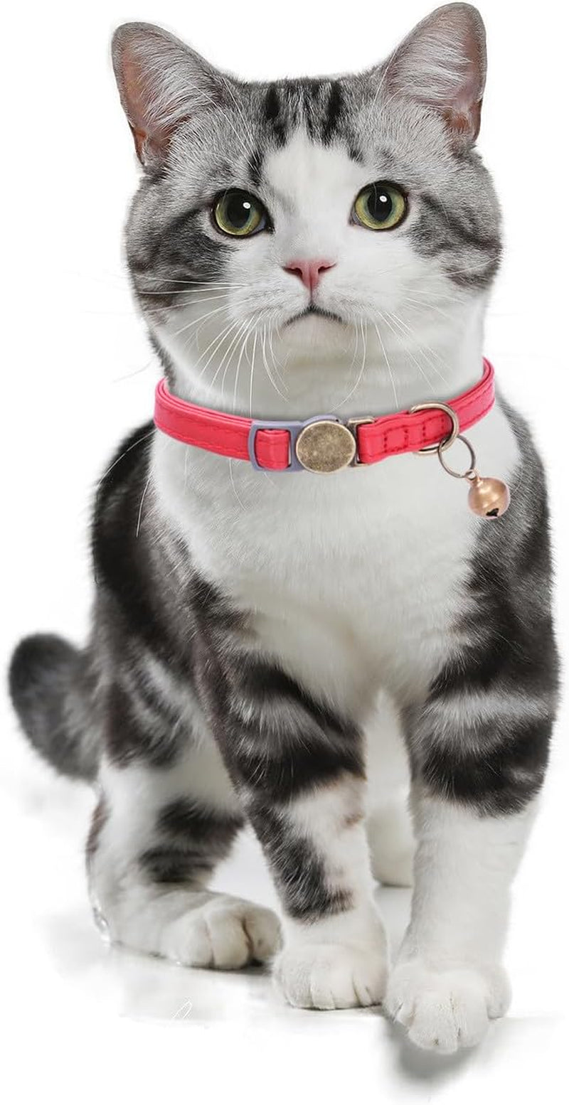 Leather Cat Collar with Bell Breakaway- Adjustable, Durable, Retro Bell Fit Most Cats and Kittens (Brown)