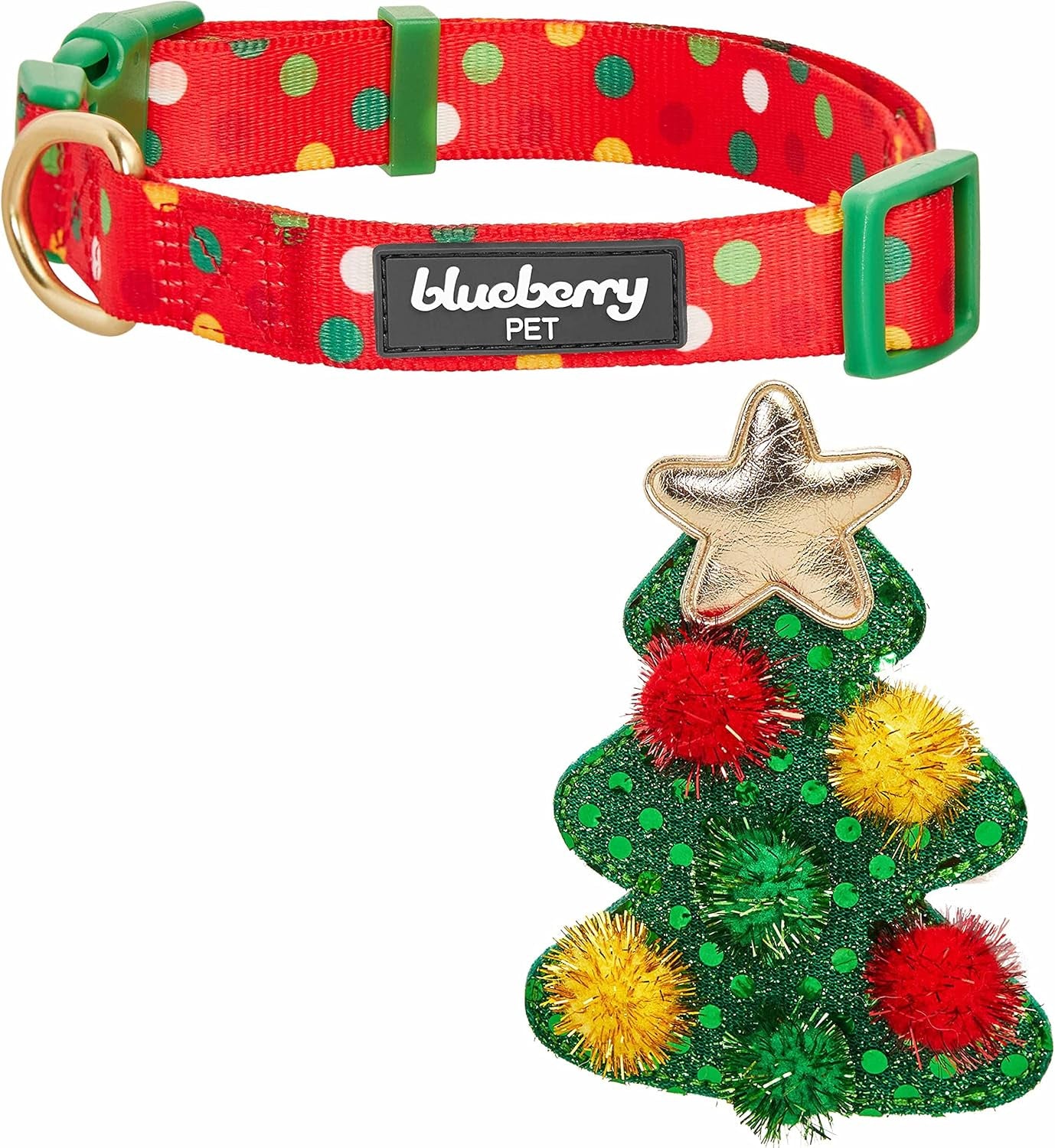 Polka Dots Christmas Dog Collar, Large, Adjustable 18"-26" Neck, Holiday Dog Collar with Bow for Large Dogs