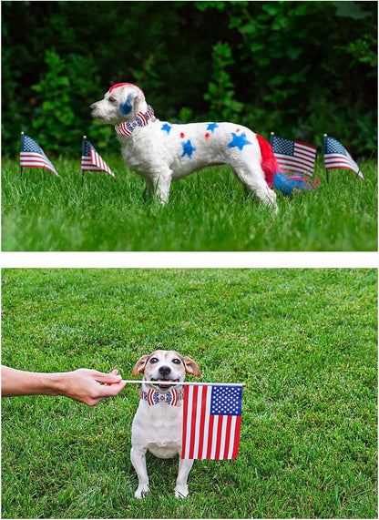 Patriotic Dog Collar with Bow Tie - 4th of July Comfortable Cotton American Flag Design for Large Dogs, Stylish Metal Buckle