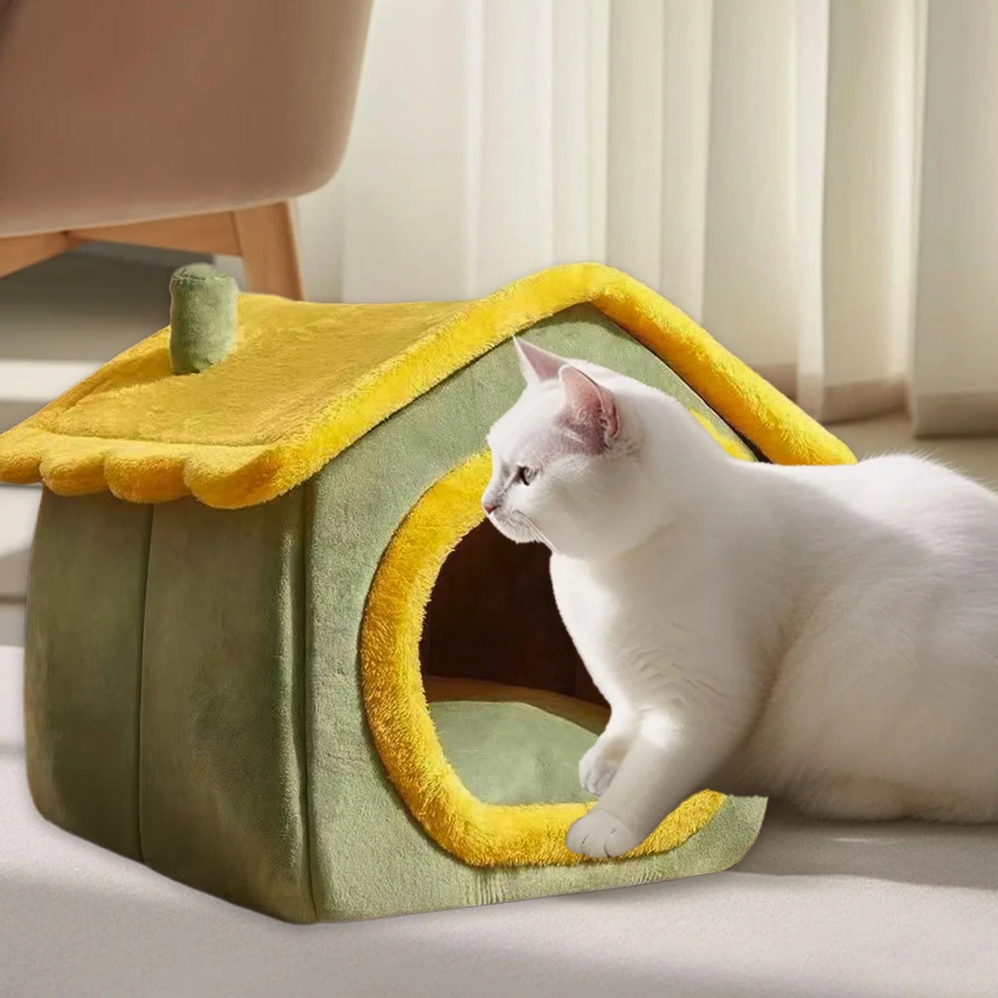 Cat House, Foldable Pet Cats Dog House Cats Beds Cats Tent Prevents Slip Bottom Removable Roof Soft Comfortable Pet Products