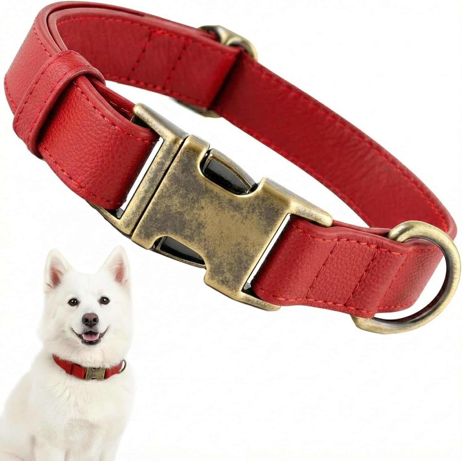 Dog Collars for Medium Dogs Silicone Leather Dog Collars Soft Flexible Waterproof Odor-Proof Durable Thick Classic Adjustable Pet Puppy Collar (Green, Medium (12.5-20" Neck))
